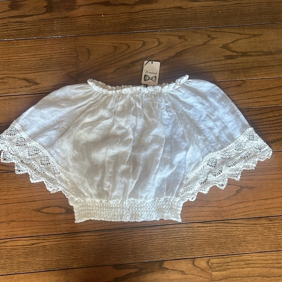 Woodstock White Linen Lace Cropped One size Top - Picture 5 of 11